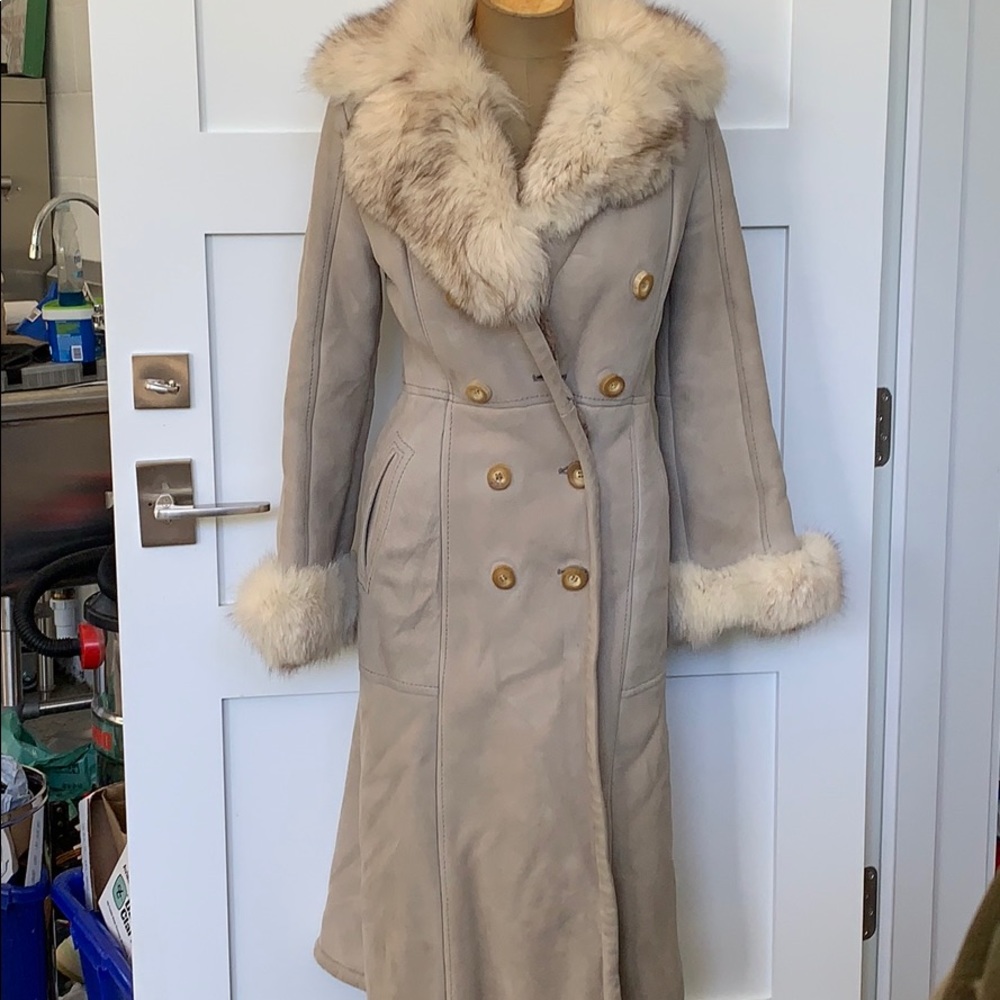 Vintage Sherling Grey long coat w/fox trim